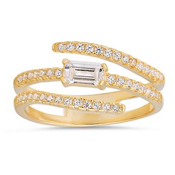 Queen Jewels Sterling Silver Cubic Zirconia Baguette-Cut Crossover Statement Ring