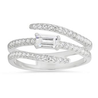 Queen Jewels Sterling Silver Cubic Zirconia Baguette-Cut Crossover Statement Ring