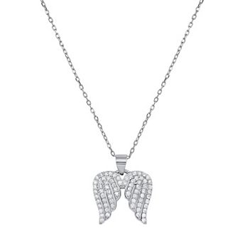 Queen Jewels Sterling Silver Cubic Zirconia Angel Wings Pendant Necklace