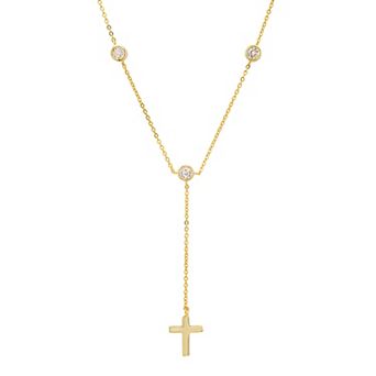 Queen Jewels Sterling Silver Cubic Zirconia Bezel-Set Cross Y-Necklace