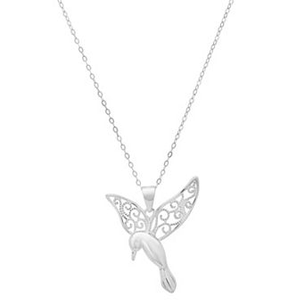 Queen Jewels Sterling Silver Filigree Hummingbird Pendant Necklace