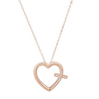 Queen Jewels Sterling Silver Cubic Zirconia Heart Cross Pendant Necklace