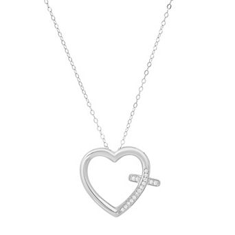 Queen Jewels Sterling Silver Cubic Zirconia Heart Cross Pendant Necklace