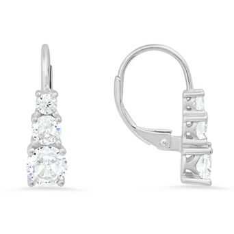 Queen Jewels Sterling Silver Cubic Zirconia Stacked Leverback Earrings