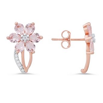 14k Rose Gold Over Silver Simulated Morganite Cubic Zirconia Flower Stud Earrings