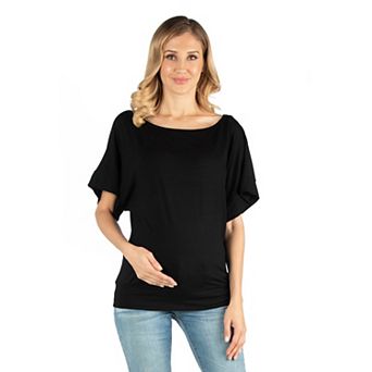 Maternity 24Seven Comfort Apparel Wide Boat Neck Loose Fit Dolman Sleeve Top