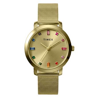 Timex® Women's Rainbow Crystal Accent Stainless Steel Mesh Watch - TW2Y48700