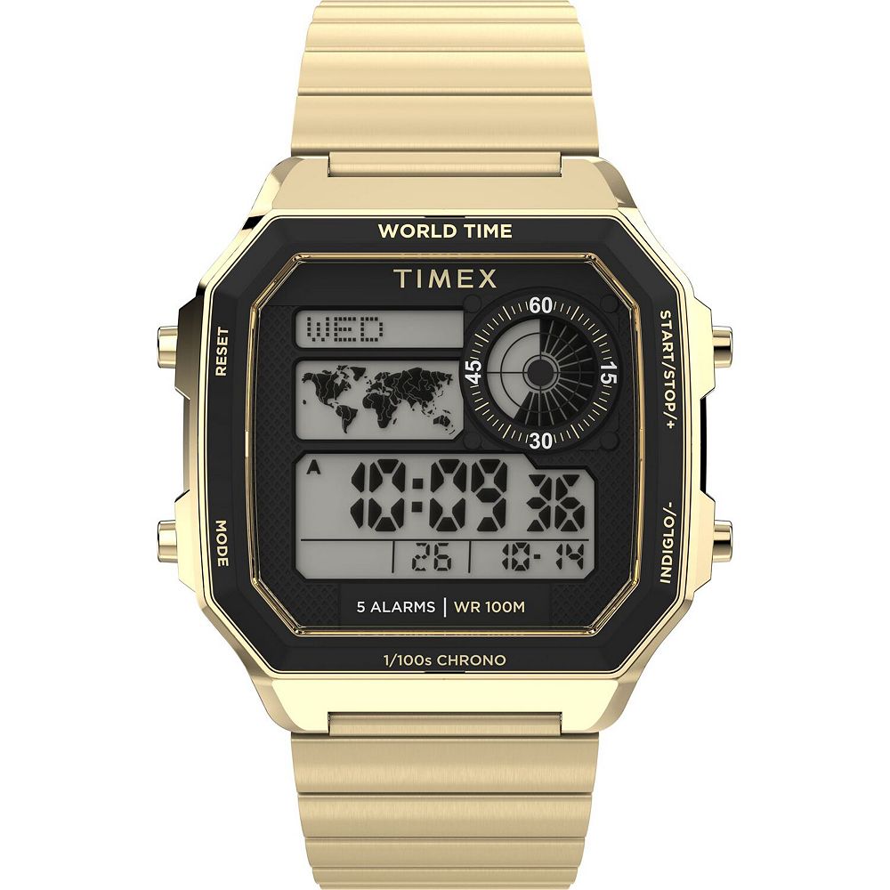 Timex® Men's World Time Gold Tone Stainless Steel Digital Watch