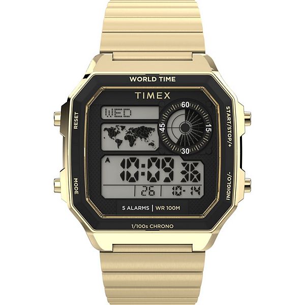Timex® Men's World Time Gold Tone Stainless Steel Digital Watch