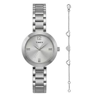 Timex® Main Street Women's 2 pc Silver Tone Watch & Heart Bracelet Set