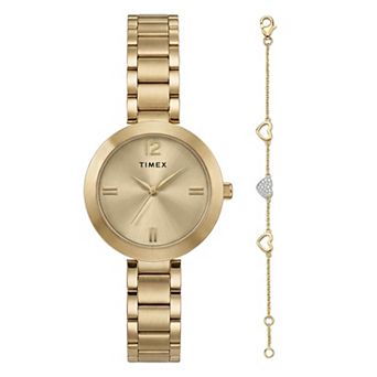 Timex® Women's Gold-Tone Watch & Heart Bracelet Set - TWG068100