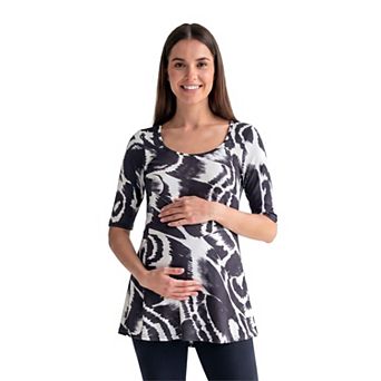 Maternity 24Seven Comfort Apparel Abstract Scoop Neck Elbow Sleeve Tunic Top