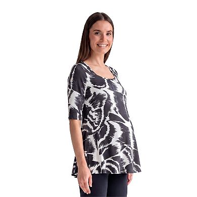 Maternity 24Seven Comfort Apparel Abstract Scoop Neck Elbow Sleeve Tunic Top