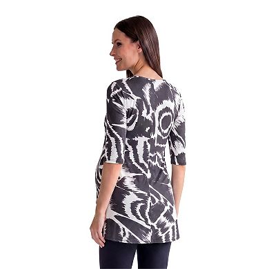 Maternity 24Seven Comfort Apparel Abstract Scoop Neck Elbow Sleeve Tunic Top