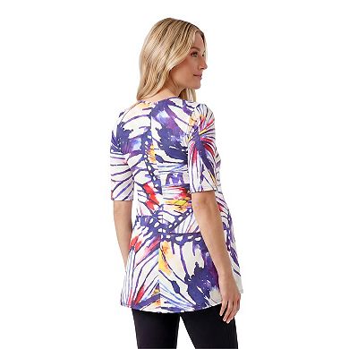 Maternity 24Seven Comfort Apparel Butterfly Scoop Neck Elbow Sleeve Tunic Top