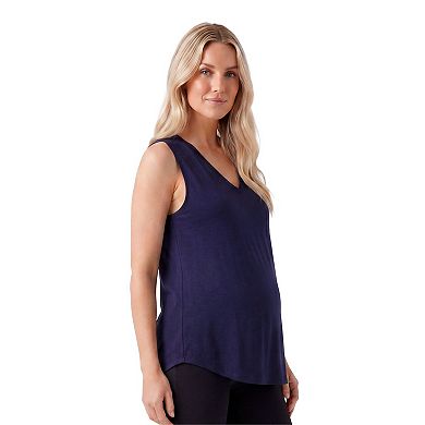 Maternity 24Seven Comfort Apparel V-Neck Sleeveless Round Hemline Tunic Tank Top