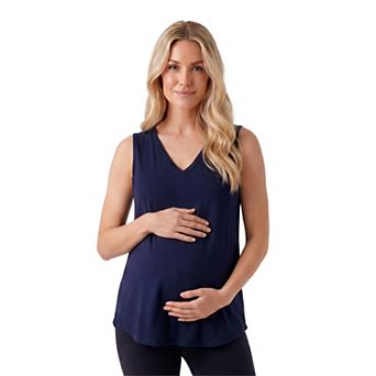 Maternity 24Seven Comfort Apparel V-Neck Sleeveless Round Hemline Tunic Tank Top