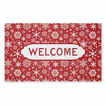 Stupell Home Decor Welcome Red Snowflake Fractals Doormat