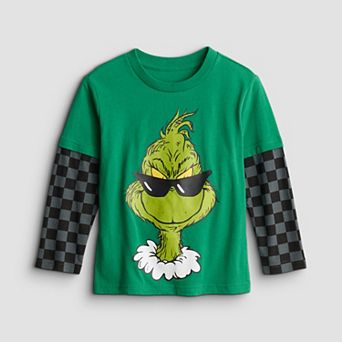 Baby & Toddler Boy Grinch Graphic Checkered Long Sleeve Tee