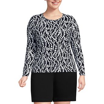 Plus Size Lands' End Long Sleeve Crewneck Garden Top