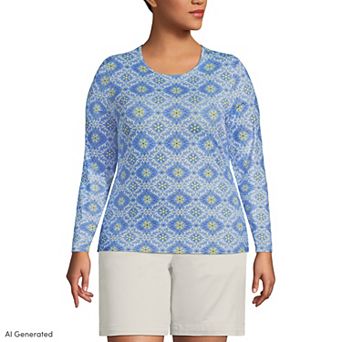 Plus Size Lands' End Long Sleeve Crewneck Garden Top