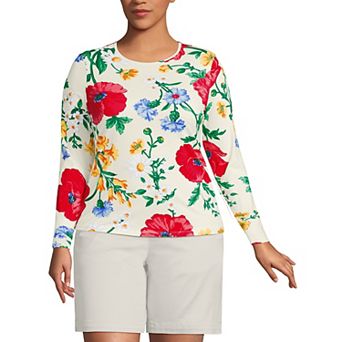 Plus Size Lands' End Long Sleeve Crewneck Garden Top