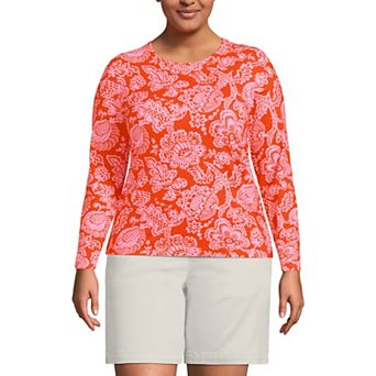 Plus Size Lands' End Long Sleeve Crewneck Garden Top