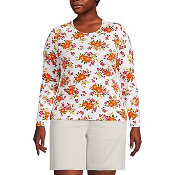 Plus Size Lands' End Long Sleeve Crewneck Garden Top