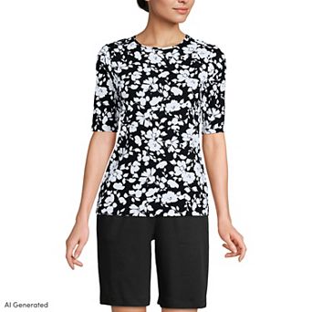 Women's Lands' End Elbow Sleeve Crewneck Garden Tee in Regular & Plus Size