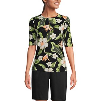 Women's Lands' End Elbow Sleeve Crewneck Garden Tee in Regular & Plus Size