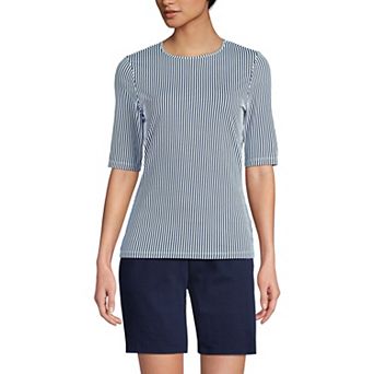 Women's Lands' End Elbow Sleeve Crewneck Garden Tee in Regular & Plus Size