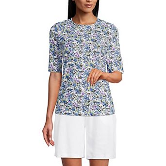 Women's Lands' End Elbow Sleeve Crewneck Garden Tee in Regular & Plus Size