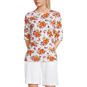 Women's Lands' End Elbow Sleeve Crewneck Garden Tee in Regular & Plus Size