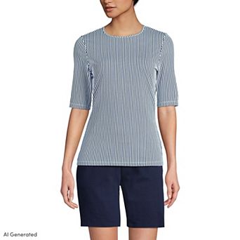 Women's Tall Lands' End Elbow Sleeve Crewneck Garden Rashguard