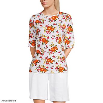 Women's Tall Lands' End Elbow Sleeve Crewneck Garden Rashguard