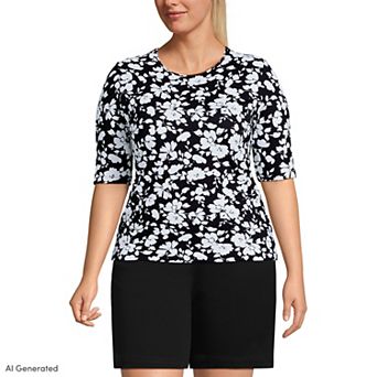 Plus Lands' End Elbow Sleeve Crewneck Garden Tee in Plus Size