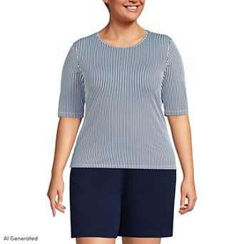 Plus Lands' End Elbow Sleeve Crewneck Garden Tee in Plus Size