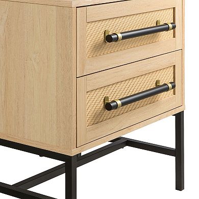 Hopper Studio 2-Drawer Nightstand with Rattan Panels