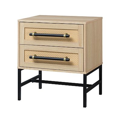 Hopper Studio 2-Drawer Nightstand with Rattan Panels