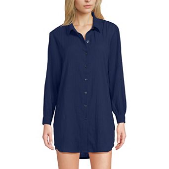 Petite Lands' End Button-Up Shirt Cover-Up Dress