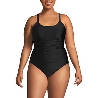 Plus Size Lands' End Tie Back Ruched One-Piece Swimsuit