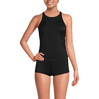 Women's Lands' End D-Cup High Neck Strappy Back Tankini Swim Top