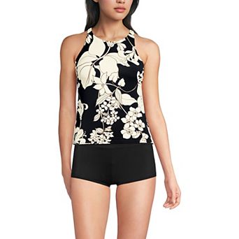 Women's Lands' End D-Cup High Neck Strappy Back Tankini Swim Top