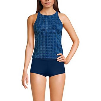 Women's Lands' End D-Cup High Neck Strappy Back Tankini Swim Top