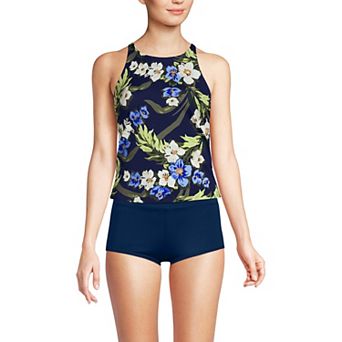 Women's Lands' End D-Cup High Neck Strappy Back Tankini Swim Top