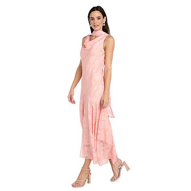Women's R&M Richards Floral Jacquard Chiffon Cowlneck Scarf Dress