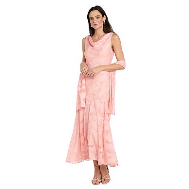 Women's R&M Richards Floral Jacquard Chiffon Cowlneck Scarf Dress