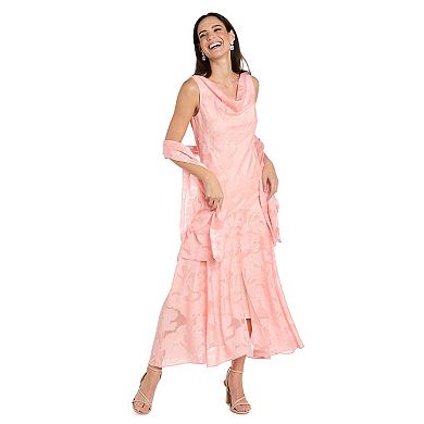 Women's R&M Richards Floral Jacquard Chiffon Cowlneck Scarf Dress