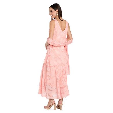 Women's R&M Richards Floral Jacquard Chiffon Cowlneck Scarf Dress