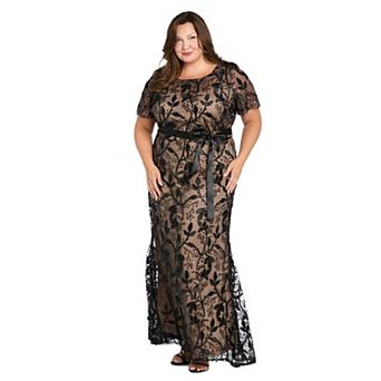 Plus Size R&M Richards Embellished Sequin Soutache Gown with Ribbon Sash